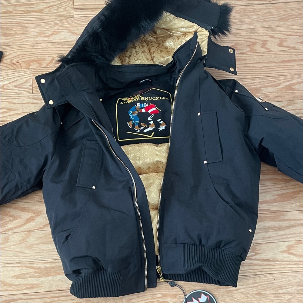Moose Knuckles Black Coat with Gold Interior
